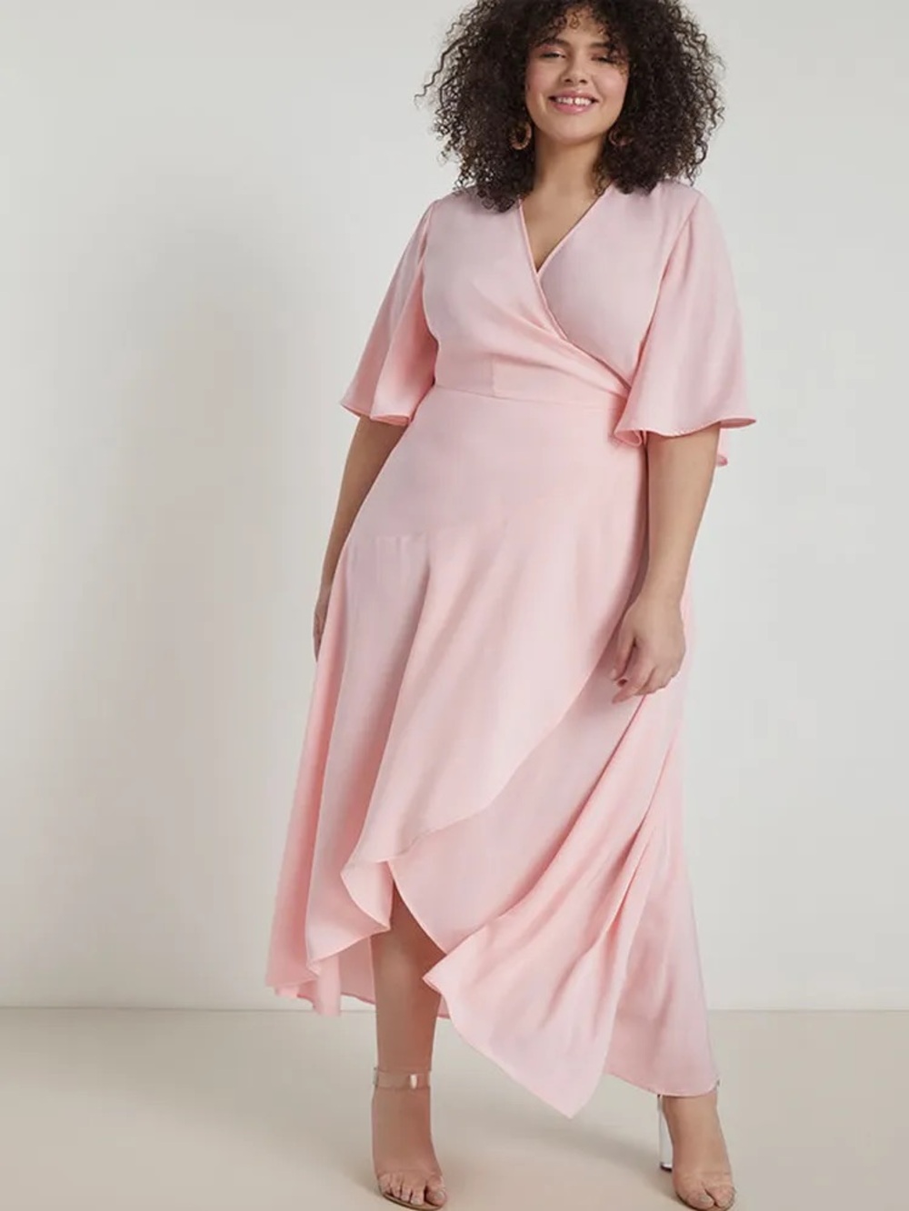 Eloquii Blush Pink Wrap Midi Dress - Elegant Women's Dress